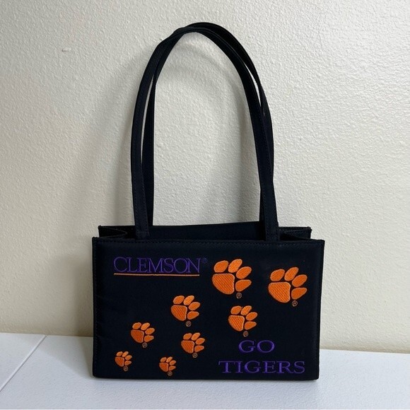 Vintage Handbags - Vintage Sandol Living Fashion Clemson Go Tigers Black Orange Purple Handbag